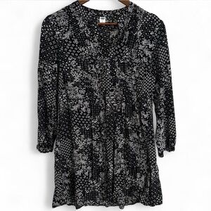 Old Navy Black & White Floral Print Midi Long Sleeve Dress Women’s Sm Bohemian